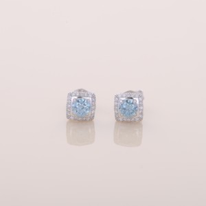 IGI Certified Lab Grown Blue Round Cut Diamond Halo Stud <b>Earrings</b> <b>Solid</b> 925 Sterling <b>Silver</b> Elegant Luxury <b>Earrings</b> - Product Image 5