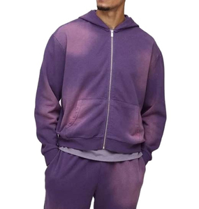 2026 High Quality Men's Custom French Terry Cotton <b>Distressed</b> Vintage Acid Wash Drawstring Closure Winter Hooded Tracksuit - Product Image 4