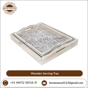 Plateau décoratif artisanal en bois de manguier Plateaux en bois au design élégant Plateau de service de qualité alimentaire Lot de 2 pour restaurant et hôtel - Product Image 5