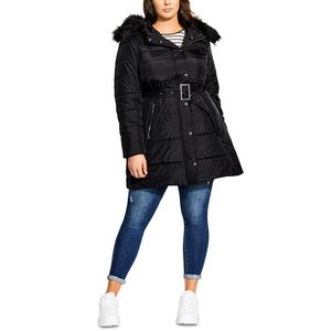 Cappotto Invernale da Donna City Chic Plus Taglia 22W, Piumino con Cappuccio Rimovibile con Bordo in Pelliccia Sintetica, Antivento - Product Image 1