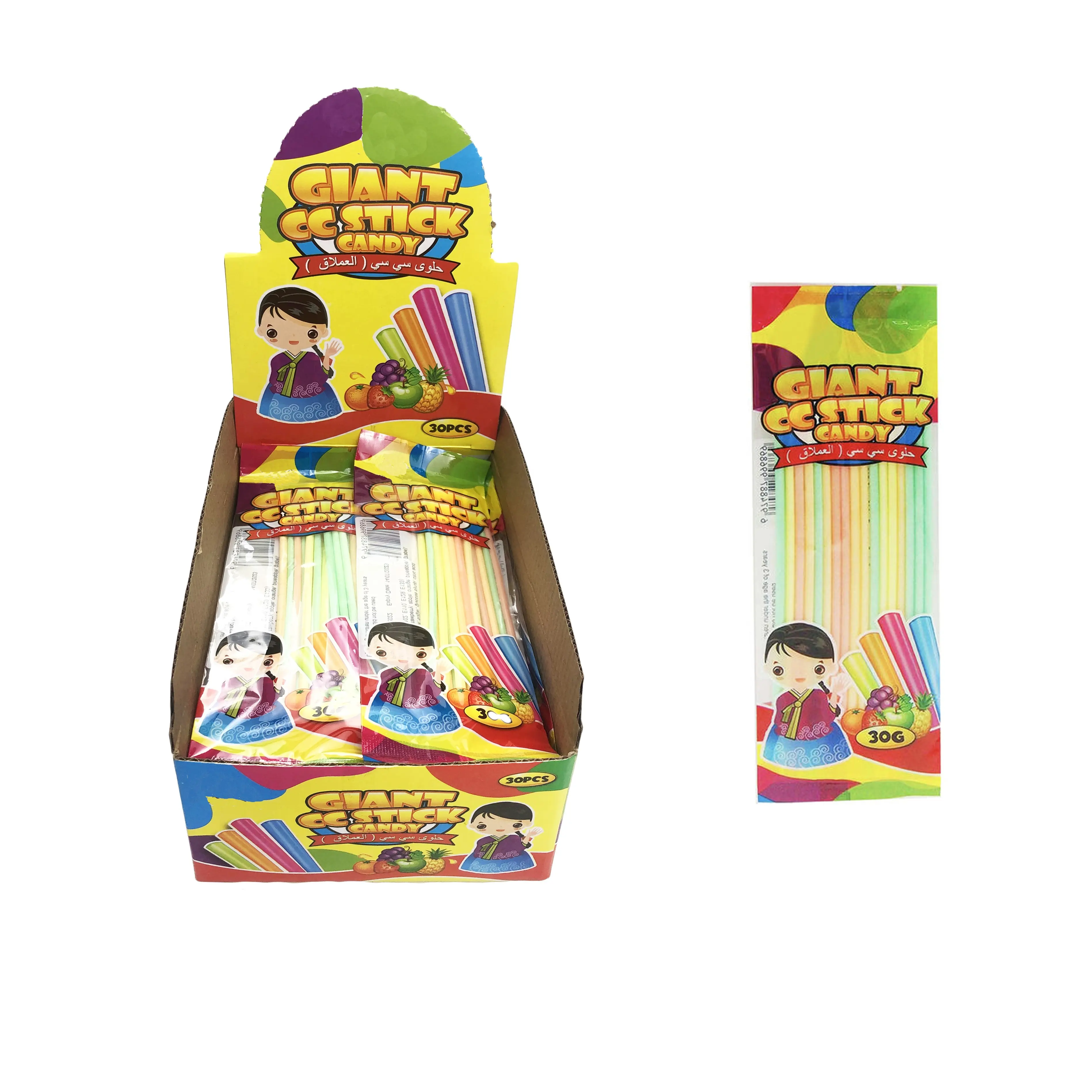 HALAL Long CC Stick Candy Fruit Flavor With Colorful CC Stick Sweet In Display Box