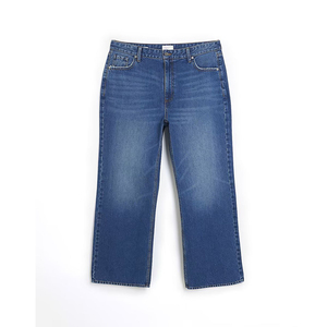 Pantalon en jean bleu taille haute pour femme coupe droite baggy confortable avec décoration de logo vêtements techniques maigres empilés - Product Image 6