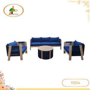 ชุดโซฟากลางแจ้งทำจากไม้ยูคาลิปตัสเชือกสีน้ำเงินเข้มหรูหราทนทานต่อสภาพอากาศสำหรับสนามหญ้าโรงแรมวิลล่าเวียดนาม - Product Image 1