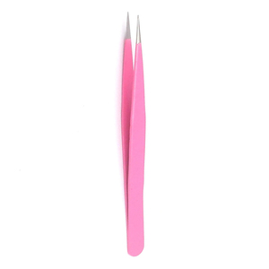 Pinces à cils de qualité chirurgicale, pointe droite et pointue, couleur rose, revêtement en acier inoxydable allemand - Product Image 6