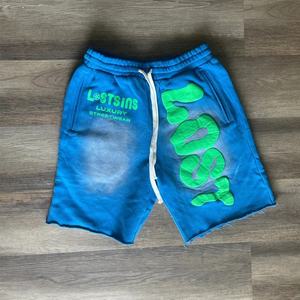 Short vintage taille haute personnalisé pour hommes, délavé à l'acide, respirant, éponge française, coton lourd, en détresse, Streetwear Sun Solid - Product Image 1