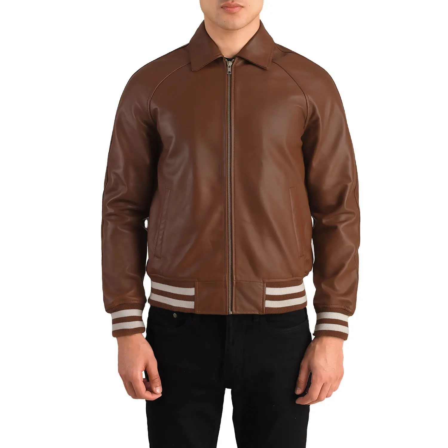 Wholesale Custom Made Design Modern Fashion Walton Brown Men Clothing Genuine Leather Varsity Jacket