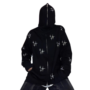 Hoodie ritsleting penuh Logo kustom kualitas tinggi katun poliester pakaian jalanan baju desainer Hoodie teknik bordir musim gugur - Product Image 2