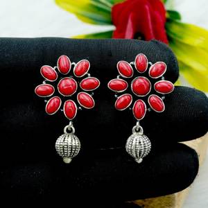 925 Sterling Silver <b>Earring</b> Stud Natural <b>Red</b> Coral Elegant Wedding Jewelry Perfect Anniversary Gift for Her Gold-Material - Product Image 3