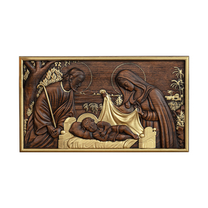 Panneau en bois sculpté à la main représentant le Scène <span class=keywords><strong>de</strong></span> la Nativité, Décoration murale <span class=keywords><strong>de</strong></span> Noël représentant la Sainte Famille - Product Image 1