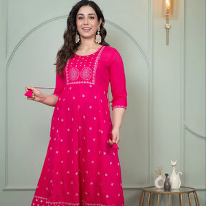 Vestido Anarkali Largo Estampado Floral Vintage para Mujer, Vestidos Casuales Maxi con Estampado Floral para Mujer - Product Image 1