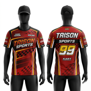 เสื้อแข่งคาร์ทติ้งพรีเมียม 180 GSM โพลีเอสเตอร์ สีเขียวอมฟ้า-ดำ แผงสีดำสำหรับการแข่งขัน ระบายอากาศได้ดี ซับเหงื่อ น้ำหนักเบา พิมพ์ลายโลโก้ด้วยเทคนิค Sublimation - Product Image 4