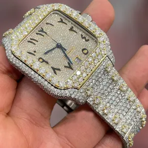 Механические часы с кристаллами из муассанита, красиво изготовленные из нержавеющей стали для мужчин с прозрачностью vvs