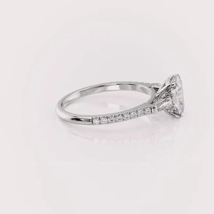 Bague de fiançailles en diamant de laboratoire certifié IGI, taille coussin, en argent sterling 925 massif avec accent baguette, bague de mariage - Product Image 4