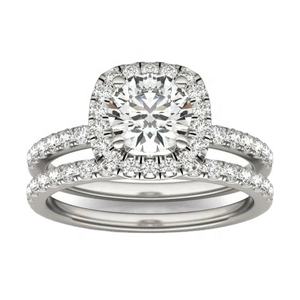 แหวนเพชรสำหรับงานแต่งงานทรงกลมพลอยกะรัต2.0กะรัตแหวนทอง14K พร้อมด้วยสายเพชรครึ่งเม็ด - Product Image 3