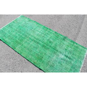 Tapis turc à accents traditionnels, 3,2x6,6 pieds, tapis vintage, tapis en laine unie verte - Product Image 4