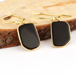 Pendientes de ónix negro con forma de lujo para mujer, aretes hechos a mano, conjunto de bisel chapado en oro de 24k, joyería fina elegante - Product Image 4