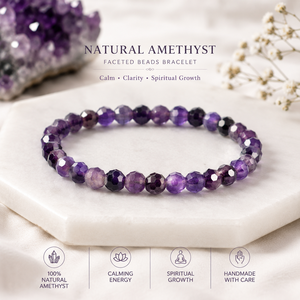 Bracelet en améthyste naturelle chargé de Reiki - Perles rondes et facettées de 6 mm à 12 mm - Product Image 4
