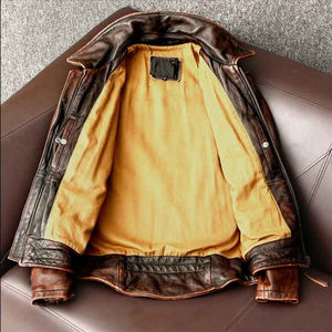 Custom New Arrival Vintage <b>Brown</b> 100% Cowhide Slim Fashion Canvas <b>Jacket</b> for <b>Men</b> Genuine <b>Leather</b> XL Size Windproof Waterproof - Product Image 4