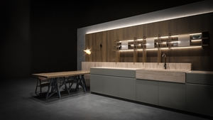 Cuisine moderne entièrement personnalisée, assemblée, finition laquée, bois, couleur noyer, quincaillerie à fermeture douce, 100% fabriquée - Product Image 5