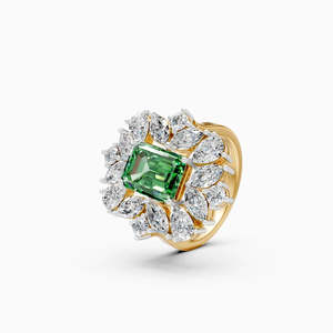 Anillo de Esmeralda Verde de Lujo con Diamante Cultivado en Laboratorio, Detalles Éticos y Sostenibles |   2.87 Ct en oro amarillo, blanco y rosa de 9 quilates - Product Image 2