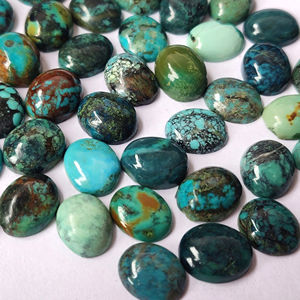 Cabujón ovalado turquesa tibetana natural 8x10mm de alta calidad-ovalado turquesa tibetano Suelto - Product Image 1