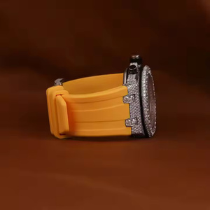 Haute Qualité De Luxe Entièrement Glacé Quartz Montre-Bracelet pour Hommes Argent Bling Hip Hop Style Classique Simple Jaune En Caoutchouc Antique Montre - Product Image 2