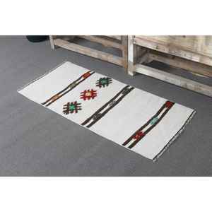 Alfombra Turca Pequeña de 1.7x3.6 pies, Alfombra Vintage, Alfombra Kilim Blanca con Estampado Animal - Product Image 4