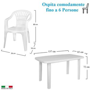 Set da pranzo ovale poltroncine in plastica bianca Set da 6 pezzi da tavolo Set da giardino foro centrale per ombrellone Design impilabile - Product Image 2