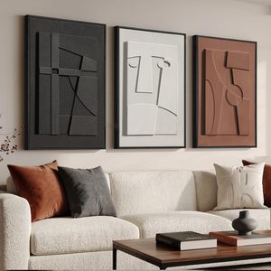 <b>Large</b> 3D Textured <b>Framed</b> Wall Art for Living Room, 3 Piece Black White Brown - Product Image 1