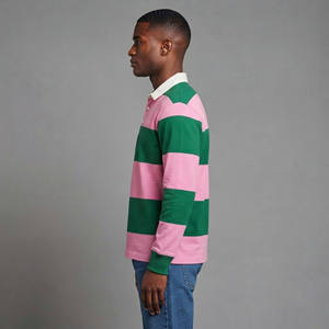 Polo à manches longues pour homme, rayé, sublimation, 100% coton, coupe classique, logo personnalisé imprimé sur le devant, vêtements de golf décontractés - Product Image 2