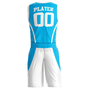 Custom Sublimated Basketball Jersey Shorts Set Blue White V-Neck Sleeveless Unisex Adult Breathable Mesh <b>Athletic</b> Wear - Product Image 3