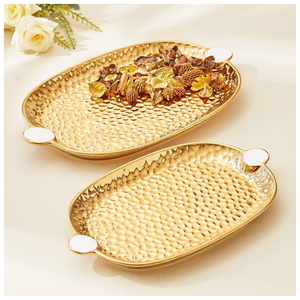 Bandejas DE SERVICIO DE METAL modernas con mango dorado Regalo de Diwali hecho a mano ecológico Venta caliente de alta calidad Hecho EN LA India - Product Image 4