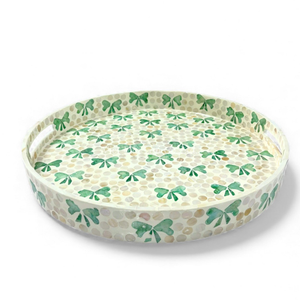 Bandeja Redonda Verde de Nácar Hecha a Mano, Bandeja de Concha Natural para Eventos Especiales, Hecha Directamente en Vietnam - Product Image 1