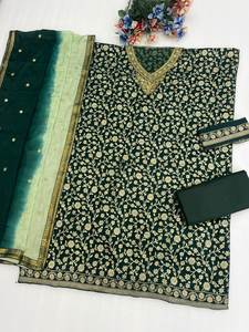 Ensemble Salwar Kameez en soie pure de haute qualité avec broderies lourdes, léger, traditionnel, disponible en 4 couleurs - Product Image 4