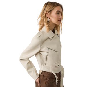 Veste en cuir véritable pour femme de haute qualité, design classique, nouvelle conception, respirante, tricotée en nylon blanc, imperméable, coupe-vent, hiver, OEM - Product Image 3