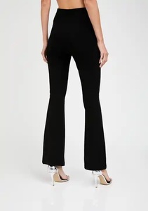 Pantalones lisos rectos de algodón sostenible para mujer de Vietnam Servicio OEM Pantalones ajustados de moda tejidos de cintura media Casual plano - Product Image 2