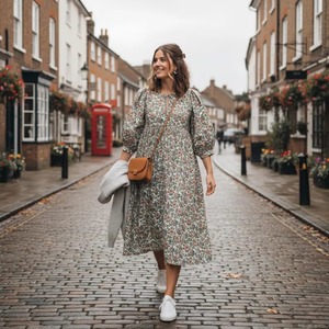 Robe en coton fleuri faite à la main par un fabricant indien, robe midi à imprimé à la main, robe bohème en coton d'été à volants longs, vêtements de nuit - Product Image 6