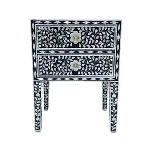 Mesita de noche de dos cajones moderna personalizada al por mayor con incrustaciones de perlas madre muebles de dormitorio de lujo para el hogar y el apartamento del Hotel - Product Image 1