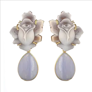 EARRINGS CAMEO SARDONYX MM 25/30 HAND-ENGRAVED IN GOLD-PLATED 925 SILVER CHALCEDONY DROP 20 MM SETTING WITH PIN AND CLIPS
