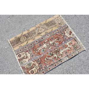 Alfombra de área de lana roja y beige Vintage turca de 19x24 pies, diseño de retales de tejido plano para decoraciones de sala de estar, respaldo de látex - Product Image 2