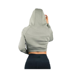 Sweat-shirt à capuche court bleu pour femme, coupe régulière, couleur unie, manches longues, tricoté, pour l'automne - Product Image 5