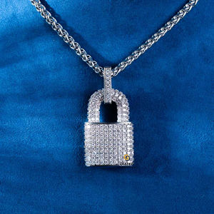 Llamativo Moissanite Redondo Brillante Corte D Color Diamantes Iced Out Hip Hop 10K Oro blanco Cerradura Colgante - Product Image 4