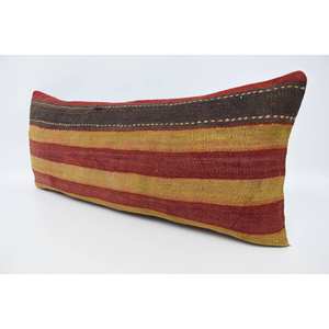 Oreiller en laine à rayures rouges 16x36 pouces Accent décoratif de style bohème de luxe pour coussin tissé de canapé avec motif de feuille de plante vintage - Product Image 4