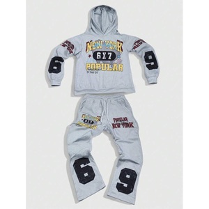 Ensemble de mode d'hiver 100% coton pour hommes lourds Street Life imprimé survêtement à capuche avec sweat à manches longues pantalons de survêtement - Product Image 1