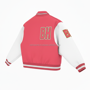 Varsity Jacket 450 GSM Tela de lana Diseño rosa y blanco Logotipo bordado personalizado Unisex Moda Prendas de abrigo Mujer Varsity Jacket - Product Image 5