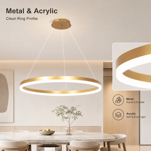 Lámpara de Techo Moderna con Anillo Metálico, 45W, Tricolor, Regulable con Control Remoto, Acabado Dorado, para Comedor, Decoración Interior del Hogar - Product Image 2