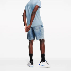 Summer Streetwear Casual Breathable Straight Custom <b>Baggy</b> Distressed Dark Washed Nylon Denim <b>Shorts</b> <b>Men</b> - Product Image 4