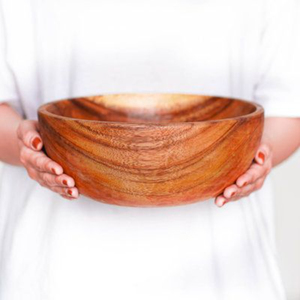 Fancy Design Round Shape Wooden Serving <b>Bowl</b> Made Of Natural Wood <b>Bowl</b> With <b>Enamel</b> Printed For Kitchen Organizer In Best Price - Product Image 2