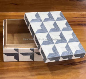Handmade White and Grey Rectangular Jewelry <b>Box</b> Unique Bone Inlay <b>Keepsake</b> for Home Table Decor - Product Image 3