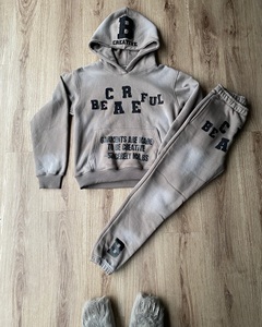 Trajes de sudor lavados con ácido personalizados para la angustia de invierno Chaqueta con capucha acampanada Conjunto de chándal con pantalones de chándal acampanados - Product Image 3